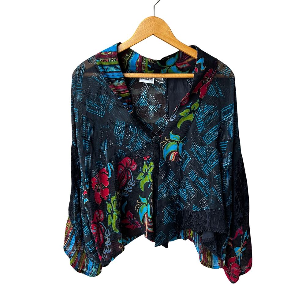 Chico’s Patchwork Silk Kimono Blouse Size Womens Small